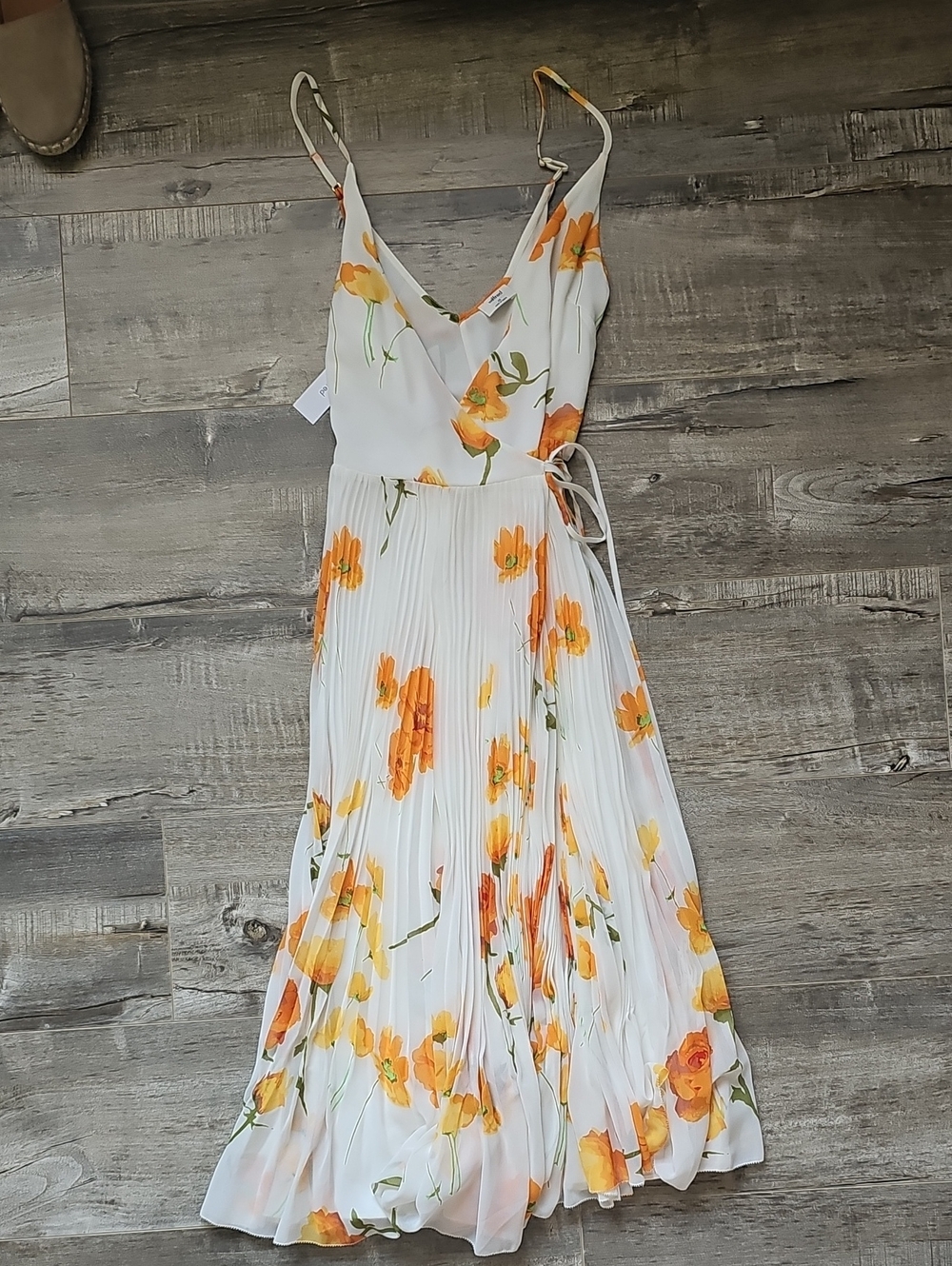 Wilfred Beaune Wrap White Orange Floral Spaghetti-Strap Midi Dress Size XS BNWT